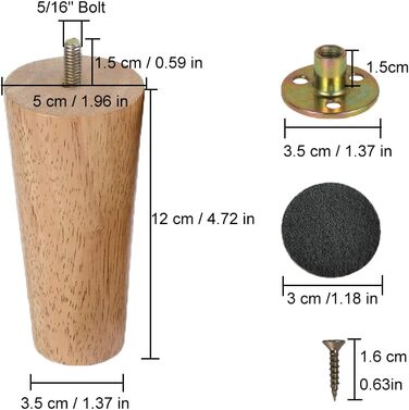 Дерев&39яні ніжки для меблів, 4 шт., конічні ніжки для меблів, змінні ніжки для дивана 12 см, дерев&39яні ніжки для меблів, ніжки для шаф, ніжки для шафи з монтажною пластиною, гумові накладки для столу, дивана, ліжка, шафи, кушетки, 4 шт./12 см