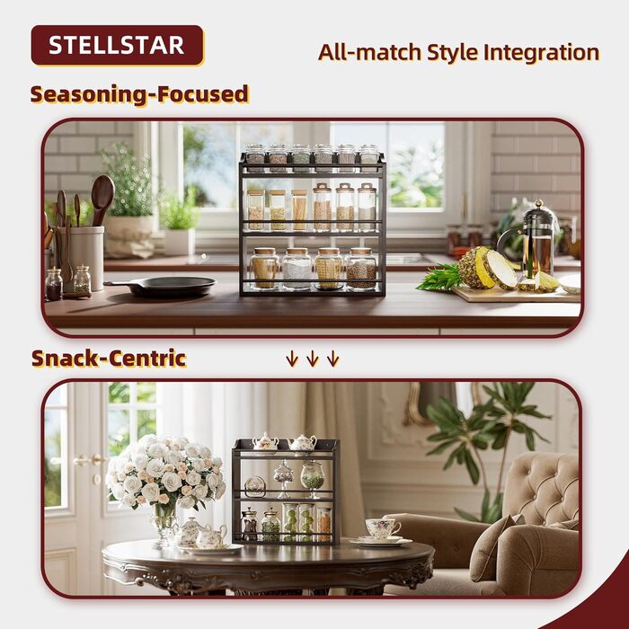 Рівнева підставка для спецій з бамбукового дерева, банки для спецій, полиця-органайзер для спецій або рукоділля, кухонна стільниця або настінне кріплення (коричневий колір), 3-