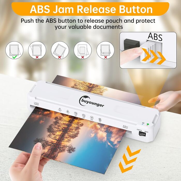 Ламінатор A3, ламінатор з 30 пакетами для ламінування A3/A4/A5/A6, комплект 6 гарячих та холодних ламінаторів з різаком для паперу та закруглювачем кутів для використання вдома, в офісі, школі та ресторані, колір слонової кістки A3