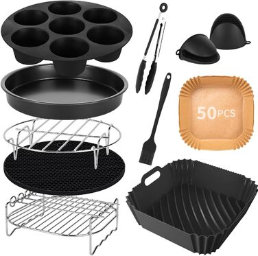 Аксесуари для фритюрниці XL і XXL 8 дюймів із 10 предметів Набір аксесуарів для потовщеної фритюрниці, сумісний із Cosori 4.7L Philips 6.2L