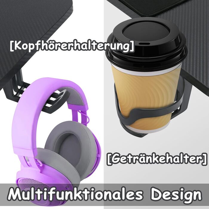 Ігровий стіл NAIZY 140 x 60 см, МДФ / сталь / вуглецеве волокно, чорний