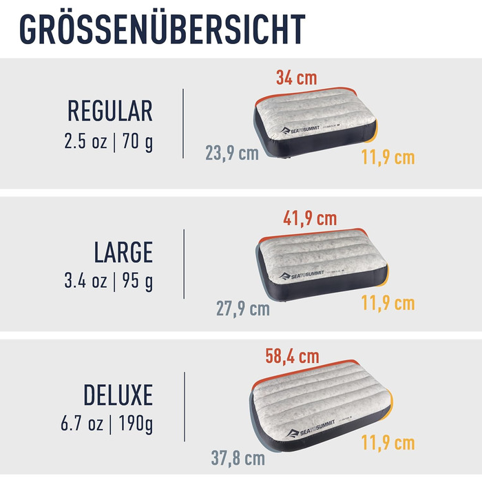 Дорожня подушка Aeros Down L - Ультралегка та надувна - Матеріал 10D - Преміальна пухова подушка - Нековзка - Для походів та кемпінгу - 42 x 28 x 12 см - Сіра - 95 г Велика сіра