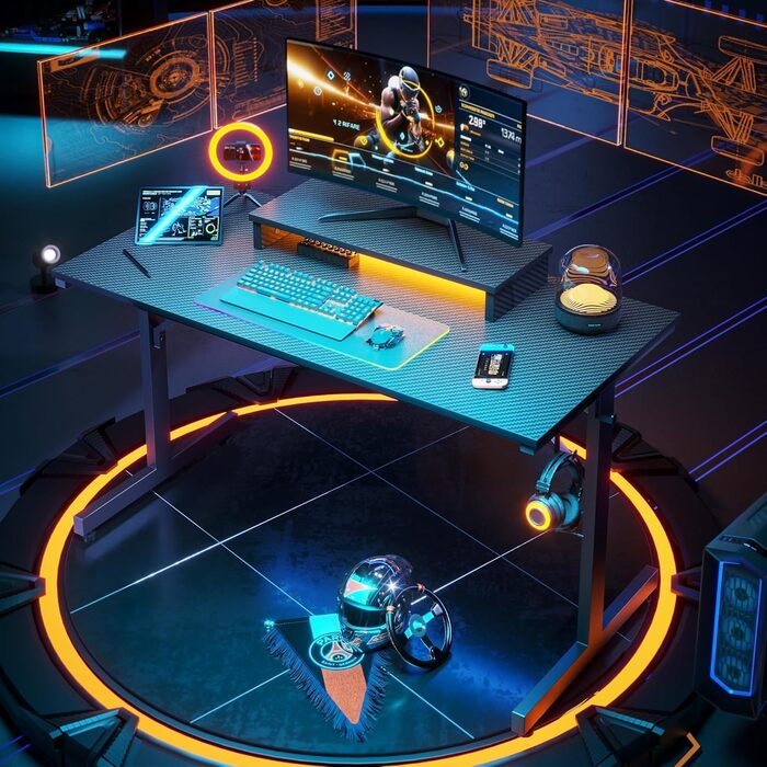 Комп&39ютерний стіл Bestier Small Gaming Desk 106,6 см зі світлодіодною підсвіткою та підставкою для монітора, ігрова робоча станція з підсклянником та гачком для гарнітури для домашнього офісу, спальні, невеликих кімнат, чорний
