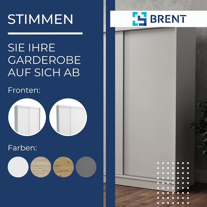 Шафа-купе Brent - Emily з розсувними дверима, шириною 250 см, шафа для спальні з 1 рейкою для одягу та полицями для одягу, шафа Artisan Oak 250 см Artisan Oak