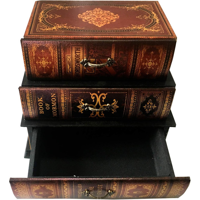 Міні-комод Rebecca Mobili, органайзер для столу, форма книги, 3 шухляди, МДФ ПВХ полотно, ретро стиль, для ювелірних виробів та косметики - Розміри 22 x 24 x 16 см (В x Д x Ш) - Арт. RE6443 22x24x16 см