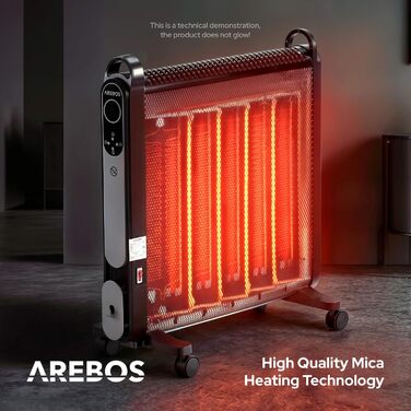 Конвекторний обігрівач Arebos Mica 2000 Вт 2 потужних рівня нагріву Регульований термостат 3D-система опалення Енергозберігаючий променевий обігрівач У комплекті пульт дистанційного керування та цифровий дисплей Тепловентиляторний обігрівач Чорний