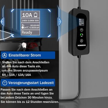 Зарядний кабель типу 2 CEE 11кВт, 7M EV зарядний кабель типу 2, регульований струм 8A/10A/13A/16A, 3-фазний портативний зарядний п