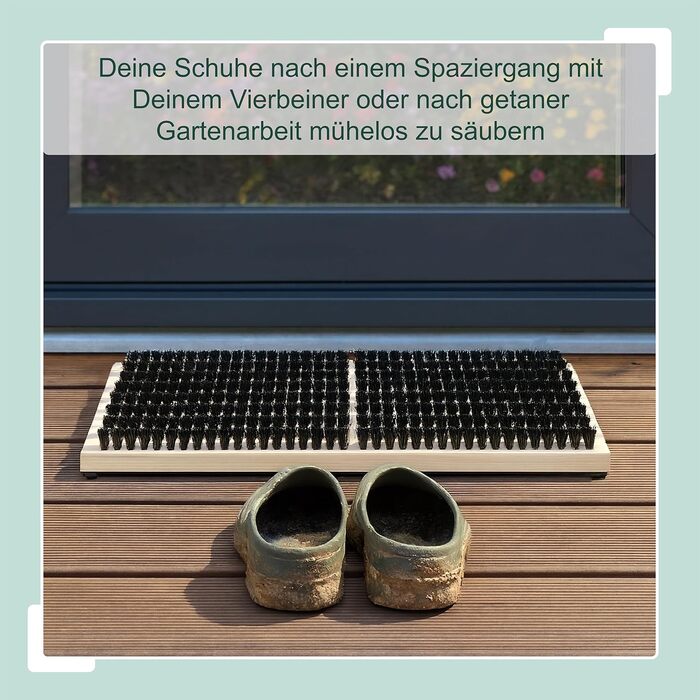 Скребок для взуття Relaxdays, нековзна основа, міцна щетина PP, для використання на вулиці та всередині приміщень, килимок-щітка, дерево, натуральний