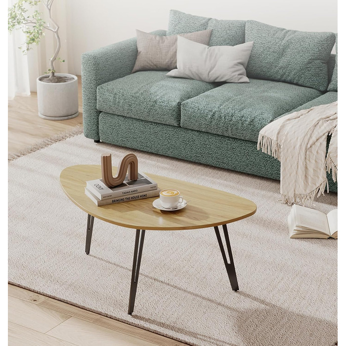 Сучасний овальний дерев&39яний журнальний столик Manora, невеликий столик для вітальні, столик-диван, компактний та стильний (світлий дуб)