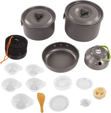 Набір посуду для кемпінгу, портативний, практичний, висока твердість, каструля із захистом від опіків, чайник для пікніків на свіжому повітрі