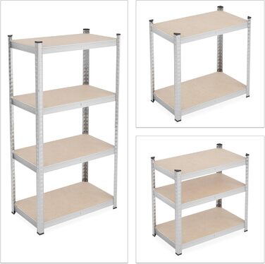 Міцний стелаж Relaxdays, ВxШxГ 138x70x40 см, оцинкована сталь, сріблястий Полиця для зберігання підвалу, гаража, вантажопідйомність 200 кг, вставна конструкція