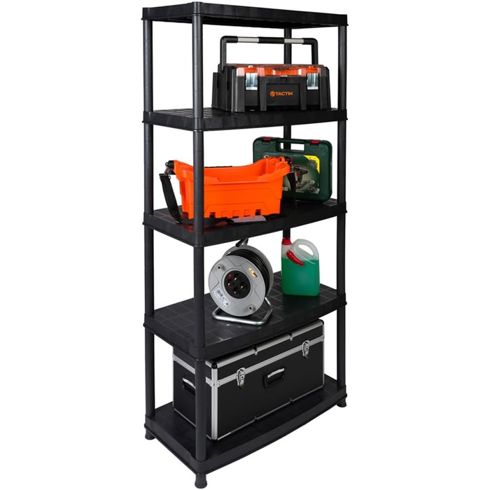 Пластиковий стелаж Kreher 2 x XL для міцності - 85x40,5x185 см - 5 полиць, вантажопідйомність 300 кг - вставна система, роздільний (32 полиці), сертифікований TV, стійкий до іржі та атмосферних впливів - для підвалу, гаража, майстерні та саду