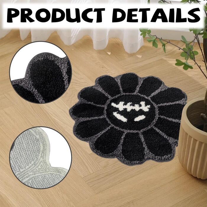 Круглий килим Trippy Happy Face, крутий готичний килим з черепом, круглий, нековзний, швидковисихаючий, флокований, можна прати, м&39який, килимок для ванної кімнати для спальні, вітальні, їдальні