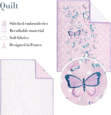 Комплект постільної білизни для дитячого ліжечка MY LITTLE ZONE з метеликами, 5 предметів, включаючи дитячу ковдру, 2 простирадла,