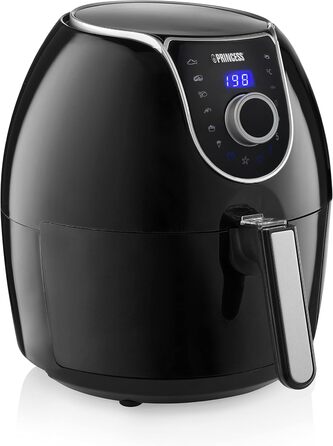 Фритюрниця Princess XXL 5.2 літра на 62.2 відсотка менше споживання енергії Цифровий дисплей і ручне керування 8 програм Aerofryer 182055, чорна фритюрниця 5.2 л