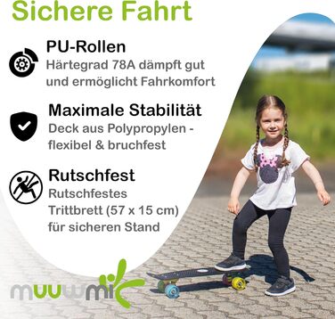 Скейтборд Muuwmi Lights Fun Glow — дека 57×15 см, колеса PU 60×45 мм, підшипники ABEC 5