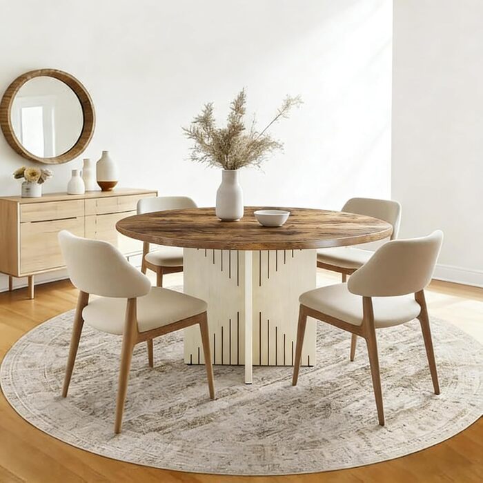 Круглий обідній стіл LITTLE TREE, сучасний кухонний стіл 100 см, обідній стіл з круглою дерев&39яною основою, велика робоча поверхня з МДФ для 4-6 осіб, коричневий та бежевий