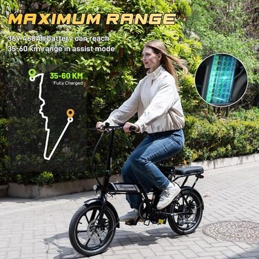 Електричний велосипед EVERCROSS для дорослих, 250 Вт, шини 16&quot/20&quot x 4.0 Fat, швидкість до 25 км/год та запас ходу 60-100 км, знімний акумулятор 36V/48V, гірський сніговий позашляховий електричний велосипед EK5 чорного кольору - макс. 60 км