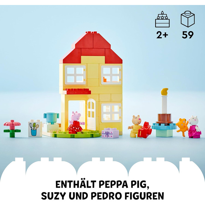 Будиночок на день народження Пеппи креативна іграшка з 3 фігурками, іграшковий будиночок для будівництва та перебудови для дітей в