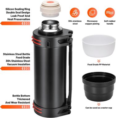 Термос колба термос колба 6.0 л, вакуумна пляшка з нержавіючої сталі, вакуумна колба з 2 чашками для пиття, двостінна ізоляційна п