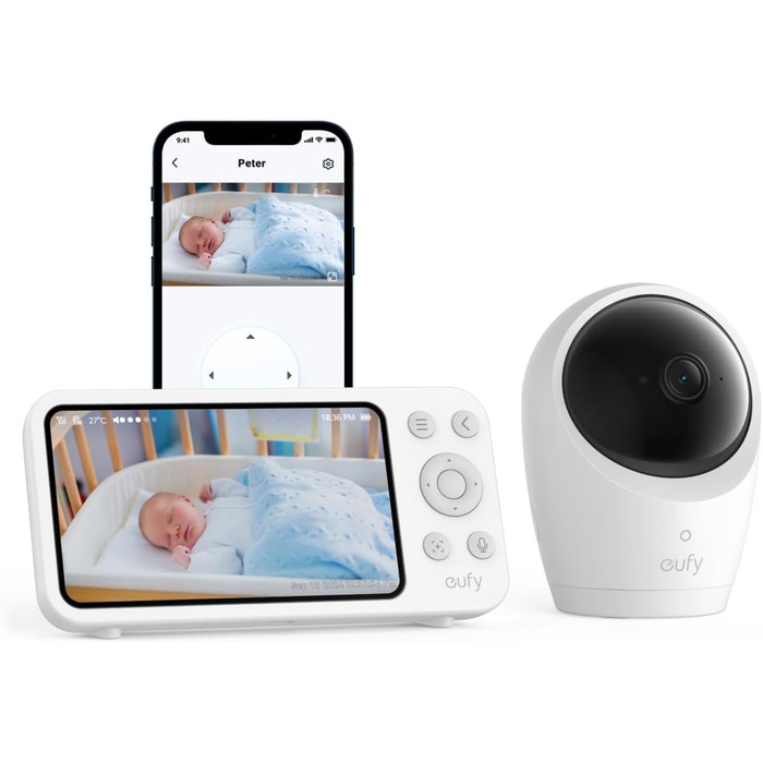 Радіоняня з камерою E20, додаток і офлайн-контроль, 2K HD, ультрачітке нічне бачення, функція повороту-нахилу, 4 шт. зум, мобільна