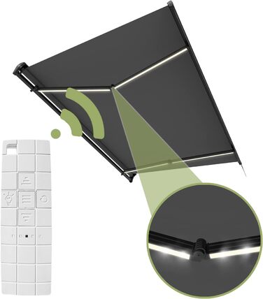 Напівкасетна тентована маркіза зі світлодіодним освітленням, електроприводом, дистанційним керуванням, міцна алюмінієва тентована маркіза з тканиною, сірий каркас, розміри 4 x 3 м, дизайн SPD016 4x3м SPD016, 1201EML