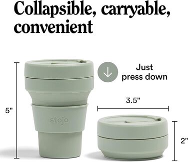 Складана кавова кружка для носіння в дорозі, 355 мл, багаторазова та складна силіконова дорожня кружка з кришкою, портативна, кишеньковий розмір, можна мити в посудомийній машині, колір шавлії, один розмір, сіро-зелений