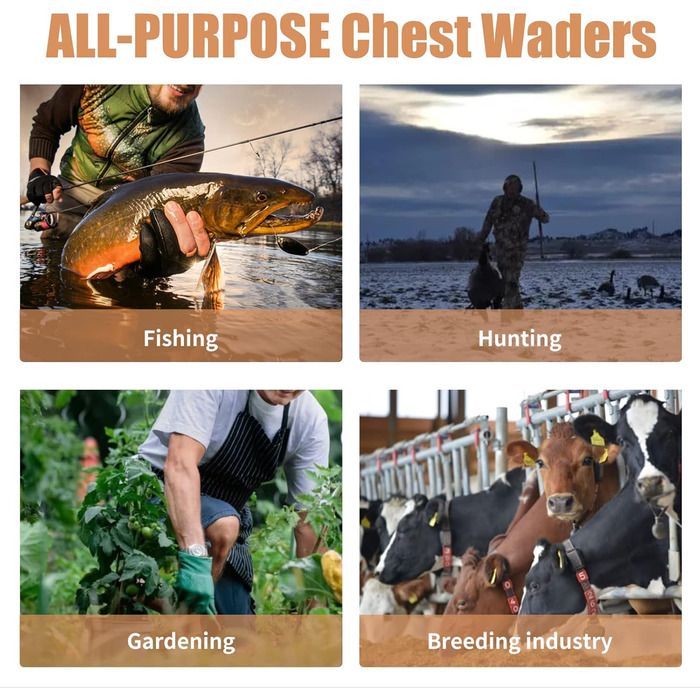 Вейдерси Croch для чоловіків та жінок, рибальські штани, водонепроникні ПВХ-нейлонові з гумовими вейдерсами, розміри 38-47, ідеальні вейдерси та рибальські штани, коричневі, розмір 47