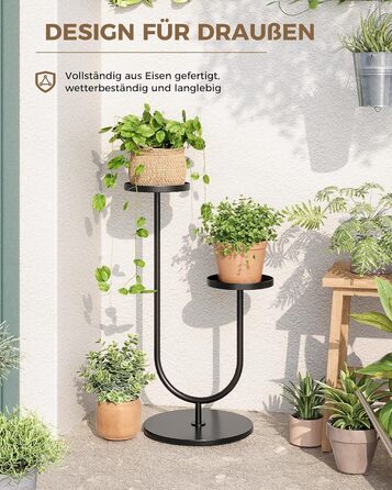 Металева підставка для квітів Bamworld, чорна, підставка для рослин для приміщень/вулиці, сучасна 2-рівнева полиця для рослин, міцний тримач для квіткових горщиків для вітальні, балкону, саду, 2 полиці
