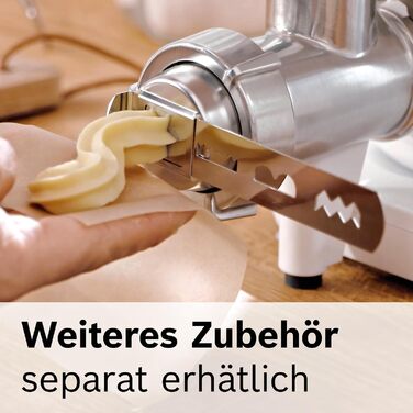 М'ясорубка Bosch MUZS2FWW для кухонних комбайнів серії 2 з проштовхувачем, перфорованим диском із нержавіючої сталі 4,5 мм, підходить для риби та овочів, легке очищення