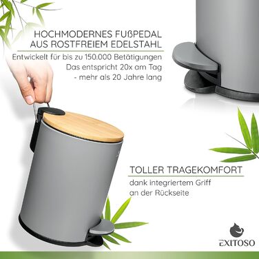 Маленький сміттєвий бак Ванна кімната сіра - Косметичне відро 3 л бамбукове нековзне - педальне відро для сміття Ванна кімната з н