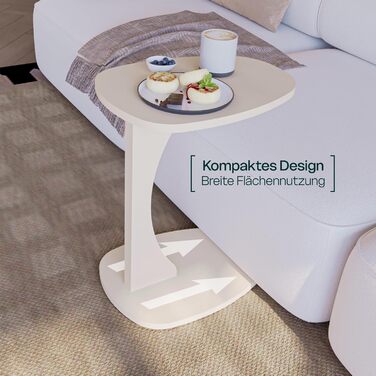 Приставний столик для дивана з колесами, маленький С-подібний приставний столик, столик для дивана стильного пісочно-бежевого кольору, маленький журнальний столик для вітальні, ідеальна поверхня для ноутбуків, чашок - Norma