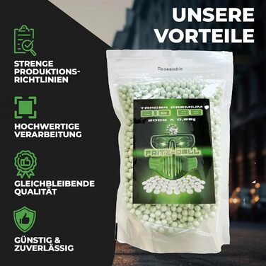 Кульки BBS Bio Tracer Airsoft Softair, упаковки 2000, тактичні, 6 мм, круглі, для пневматичної зброї, 0,25 г, 3 x 2000 кульок