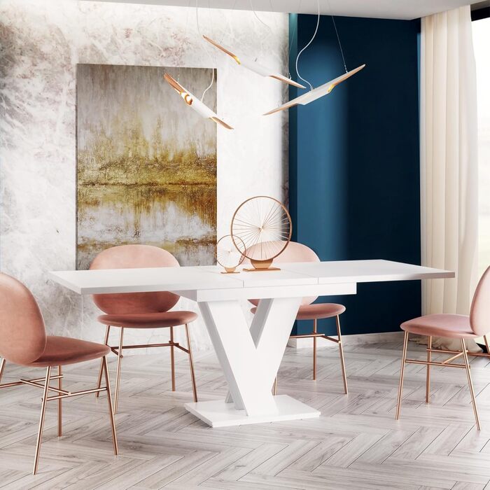 Розкладний обідній стіл (160 см) - 120x80x75 см - Сучасний - Обідній стіл - Обідній стіл - Стіл для їдальні, вітальні - Розкладний стіл - Білий глянцевий