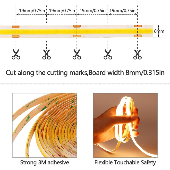 Світлодіодна стрічка GOMING 12 В COB тепла біла 3000K IP65 водонепроникна 5 м тепла біла світлодіодна стрічка 11 Вт / м 312 світлодіодів / м Самоклеюча світлодіодна стрічка CRI 93 Світлодіодна стрічка високої яскравості для внутрішнього та зовнішнього озд