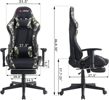 Ігрове крісло ALEAVIC з підставкою для ніг, гоночне крісло, ергономічне офісне крісло, ігрове крісло для ПК, висока спинка. (камуфляжний колір)
