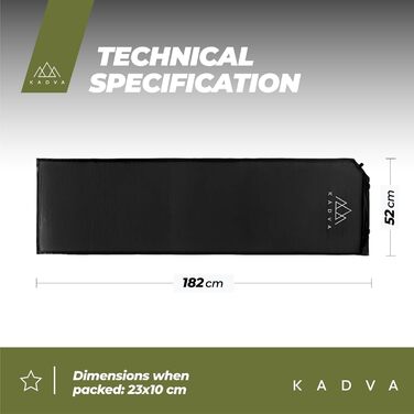 Самонадувний килимок Aero зручний, легкий та міцний килимок для сну. Ідеально підходить для кемпінгу та походів. Зовнішній шар 100 поліестер. Внутрішній шар 100 поліуретан. 182 x 52 см. Чорний.