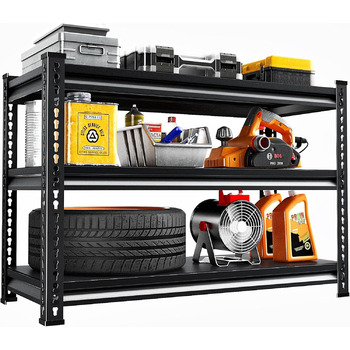 Міцний стелаж, сталевий каркасний стелаж 120 x 45 x 99 см, підвальний стелаж вантажопідйомністю 750 кг, стелаж для зберігання з 3 регульованими полицями, стелаж без болтів, стелаж для майстерні, підвал, гараж (чорний, 120 x 45 x 99 см - 3 полиці) Чорний 1