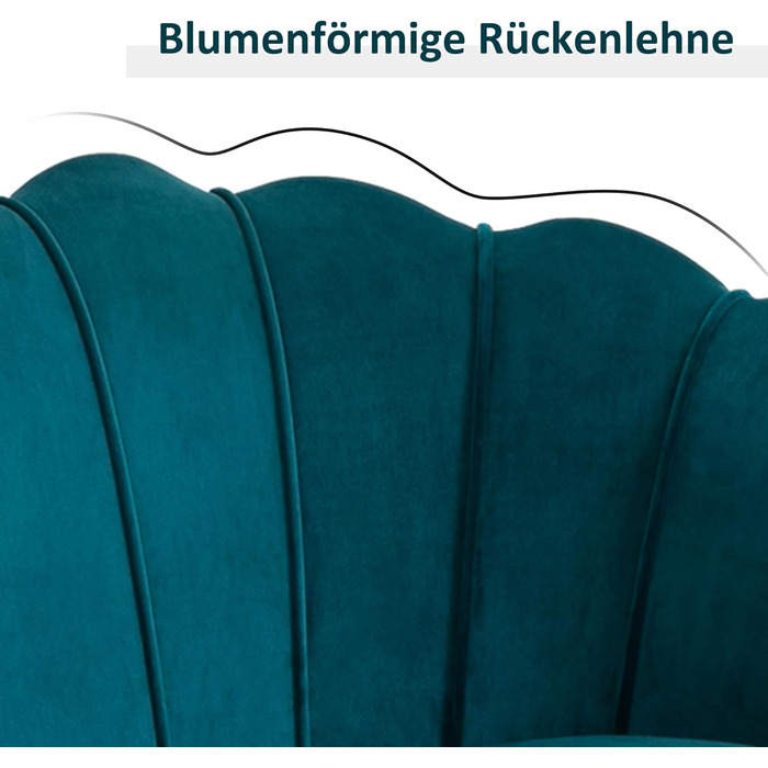 Місний диван HOMCOM з підлокітниками, спинка у формі пелюстки, товста оббивка, сучасний м&39який диван з оксамитовим виглядом, металеві ніжки для вітальні, 130 x 77 x 77 см, темно-зелений, 2-