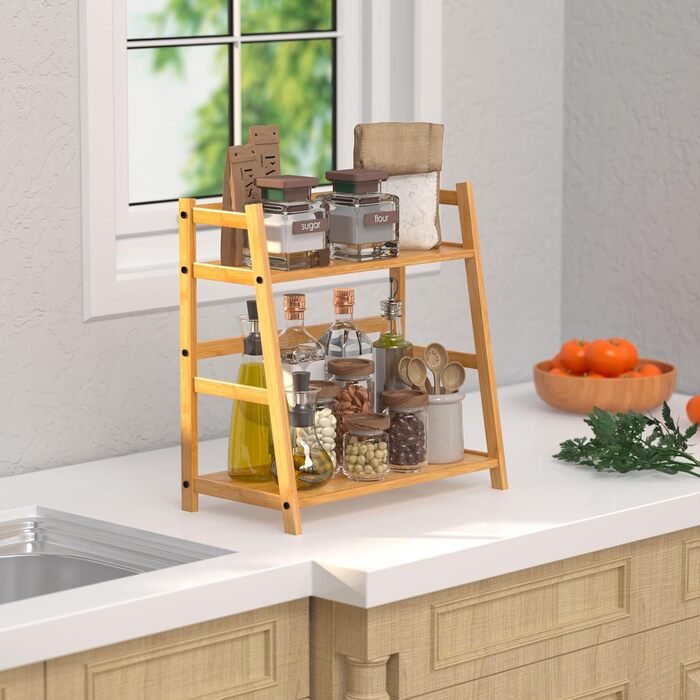 Бамбукова підставка для спецій, стояча, настільна полиця, 40x40x21 см, дерев&39яна підставка для спецій, кухонний органайзер, органайзер для кухонної стільниці, пральні та офісу