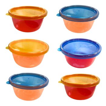 Набір дитячих мисок з кришками Nuby, 6 шт., 300 мл, різнокольорові (кольори можуть відрізнятися)