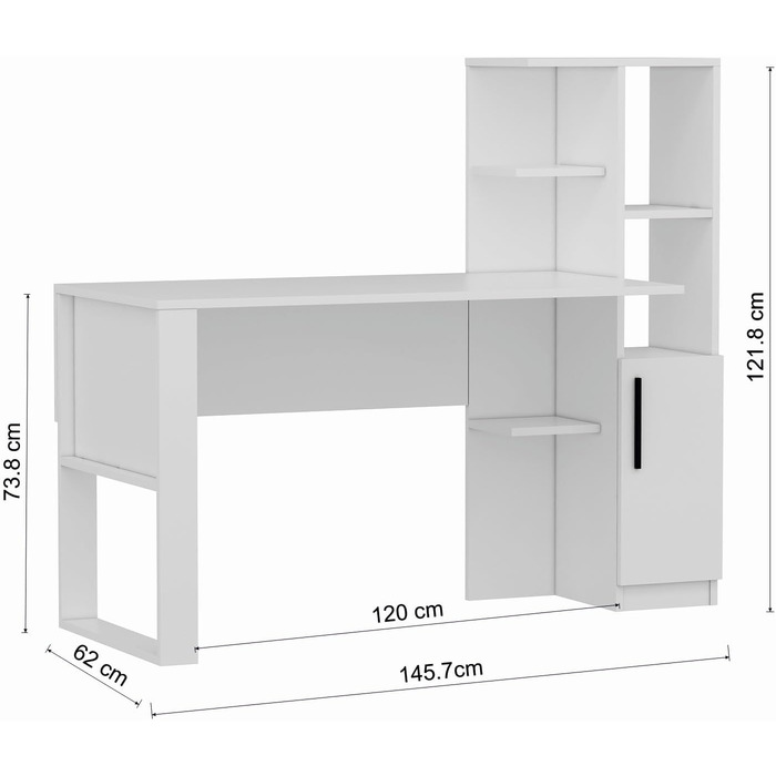 Письмовий стіл Homidea Tody - Комп&39ютерний та письмовий стіл - Робочий простір - Місце для зберігання з дверцятами та полицями в сучасному дизайні для домашнього офісу або дитячої кімнати (Tody - білий)