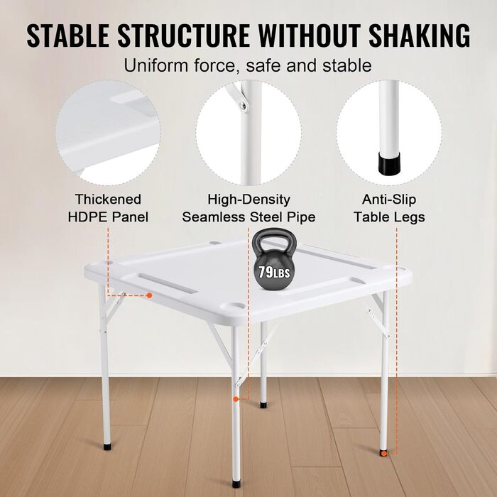 Стіл для маджонгу VEVOR, стіл доміно, складний картковий стіл для 4 гравців з 4 підставками для напоїв та 4 лотками для фішок, портативний ігровий стіл доміно з 1 набором доміно для маджонгу, покеру та головоломок, білий