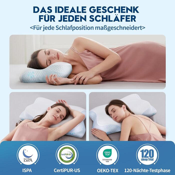 Подушка з піни з ефектом пам&39яті - подушка для шиї 2-в-1, подушка для сну на боці, комфортна подушка з в&39язкопружною піною для сну на боці, спині та животі, біла 65x40x12 см