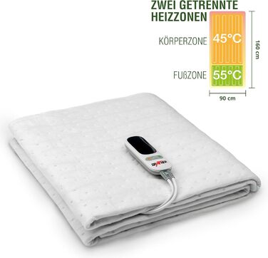 Підковдра Grafner XL з 2 зонами підігріву 190 x 90 см, 2 керовані зони для тіла та ніг, світлодіодний пульт дистанційного керування з 6 температурними режимами, захист від перегріву, автоматичне вимкнення, 78 Вт, можна прати, електрична ковдра