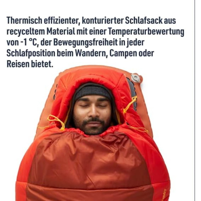 Синтетичний спальний мішок Hamelin (9 C) - Контурний - Застібка-блискавка вільного потоку - Утеплювач Revive Loft - Перероблені матеріали RCS - Для кемпінгу та походів Довгий RCS