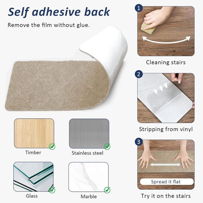 Набір килимків для сходів Bocguy, 15 предметів, 55x19 см, для приміщень, нековзні, самоклеючі, ріжучі, багаторазові, для захисту сходів (бежевий) Бежевий 55x19 см, 15 шт.