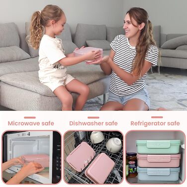 Ланчбокс Bugucat з роздільниками 1300 мл, дитячий контейнер для їжі, що не протікає, з 4 відділеннями. Бенто-бокс для дітей та дорослих, коробка для сніданку для хлопчиків та дівчаток, рожевий.