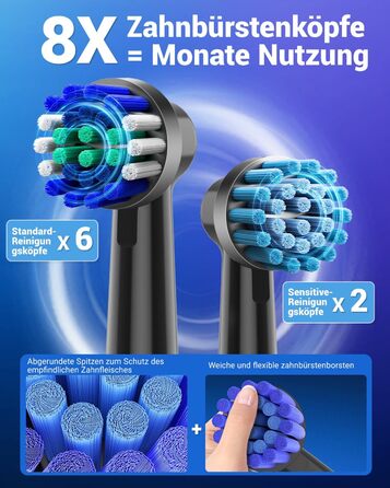 Обертова електрична зубна щітка для дорослих і дітей з 8 насадками, електрична зубна щітка з настінним тримачем та зарядною станцією, 5 режимів чищення та дорожній футляр, 60 днів роботи від акумулятора (Чорний)