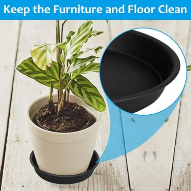 Набір із 5 пластикових блюдець для квіткових горщиків, для кімнатних та вуличних рослин - 36 см x 36 см, чорні